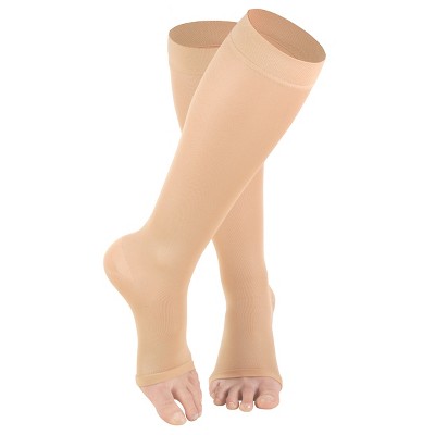 Truform Sheer Compression Stockings, 8-15 mmHg, Women's Open Toe, Knee High Length, 20 Denier