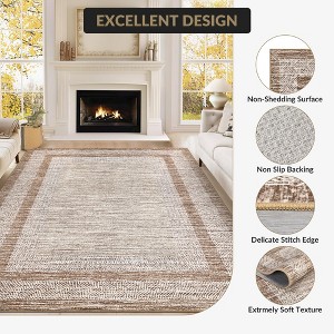 Modern Geometric Bordered Area Rug Non Slip Non Shedding Rug Soft Low Pile Floor Carpet Washable Thin Rug, Contemporary Distressed Rug - 1 of 4