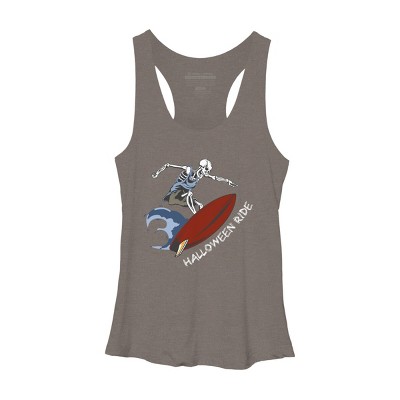 Women's Design By Humans Halloween Surfing Zombie Skeleton Funny Costume t shirt By graceandfinn Racerback Tank Top