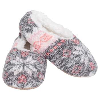 Elanze Designs Pink Grey Nordic Snow Womens Plush Lined Cozy Non Slip Indoor Soft Slippers - Large