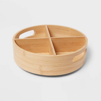 Bamboo 4 Compartment Lazy Susan Turntable with Dividers Light Yellow - Brightroom™: Kitchen Storage Organizer