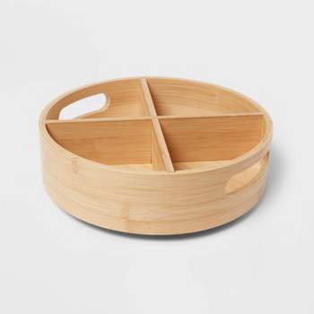 Bamboo 4 Compartment Lazy Susan Turntable with Dividers Light Yellow - Brightroom™