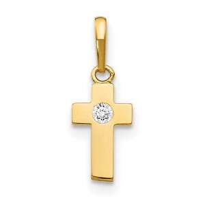 Black Bow Jewelry Children's 14k Yellow Gold & Cubic Zirconia Tiny Cross Pendant - 1 of 4