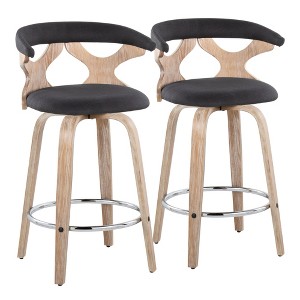 Mid-Century Modern 360¡ã Swivel Walnut Wood Counter Stools with Upholstered Seats and Lattice Backs (Set of 2) for Kitchen or Dining Area - 1 of 4
