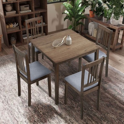 CAVINAS Dining Table Set for 4 Mid Century Modern Wood Square Dining Table Set with 4 Chairs for Kitchen