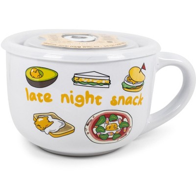 Silver Buffalo Gudetama Late Night Snack 24 Ounce Ceramic Bowl with Lid