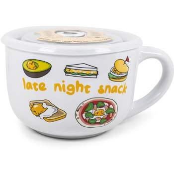 Kook Ceramic Soup Mugs with Lids , 25 oz, Set of 2 , Cherry/Grey