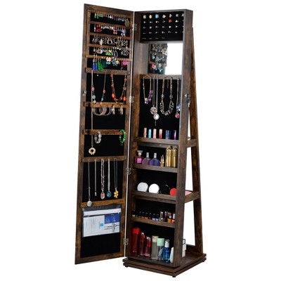 BDELITE 65" Full Length Mirror 360° Swivel Jewelry Cabinet-15.75*15.75*64.96 Inch, Brown