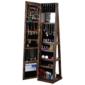 BDELITE 65" Full Length Mirror 360° Swivel Jewelry Cabinet-15.75*15.75*64.96 Inch, Brown - 1 of 4