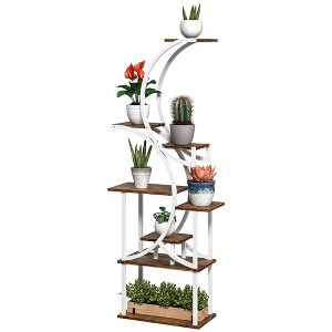 Aghana Digitals 8-Tier S-Shaped Corner Plant Stand, Carbonised Finish - Steel & Fir Wood Indoor - 1 of 4