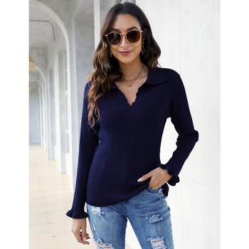 Women's POLO Knitted Long Sleeve Sweater