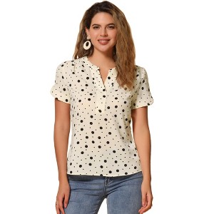 INSPIRE CHIC Women's Polka Dots Print V Neck Short Sleeve Elegant Work Office Tops - 1 of 4
