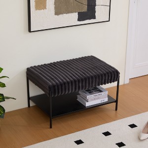 Hrinhom 30.7"W Faux Fur Ottoman, Coffee Table with Open Storage Shelf, Metal Legs - 1 of 4