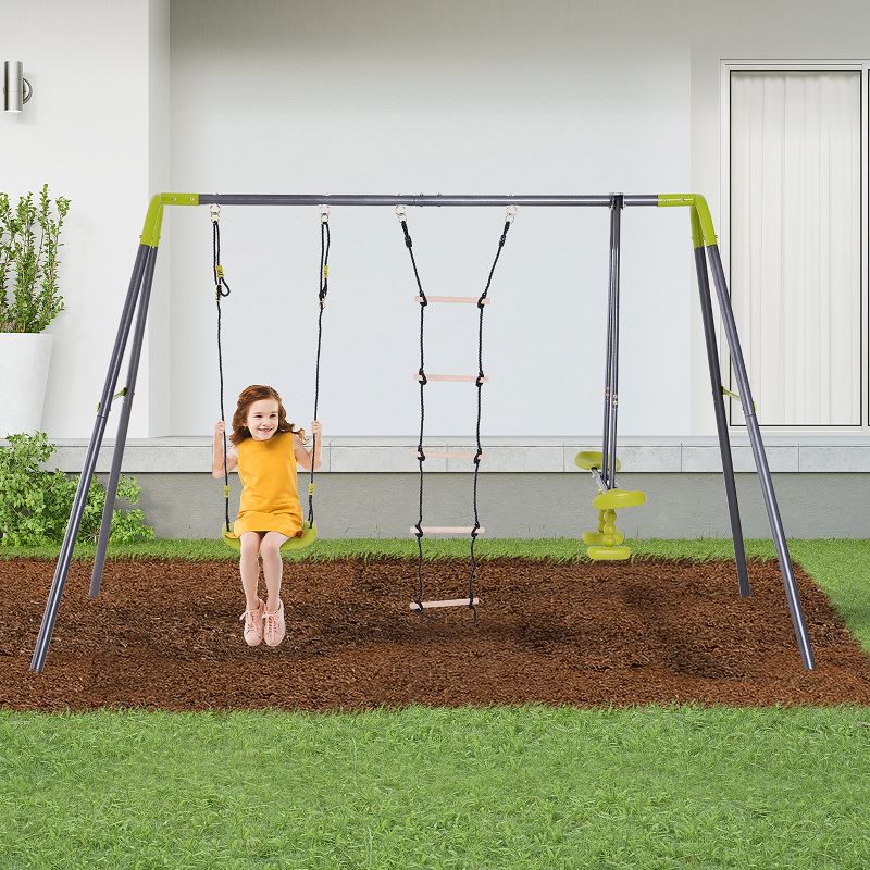 Outsunny Metal Swing Set for Backyard for Ages 3-8, 3 of 9