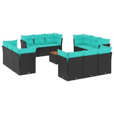 vidaXL 13 Piece Patio Sofa Set with Cushions - Black and Blue