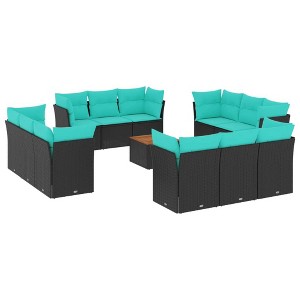 vidaXL 13 Piece Patio Sofa Set with Cushions - Black and Blue - 1 of 4