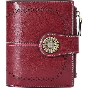 Hachikiko Small Bifold Wallet - Vegan Leather RFID Blocking Card Holder with Zipper Coin Pocket, Compact & Roomy,Red - 1 of 4