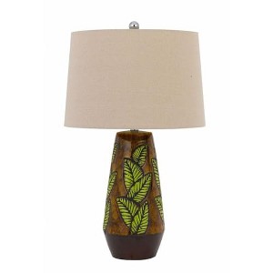 Cal Lighting 150W 3 way Hanson ceramic table lamp with hardback taper linen drum shade - 1 of 3