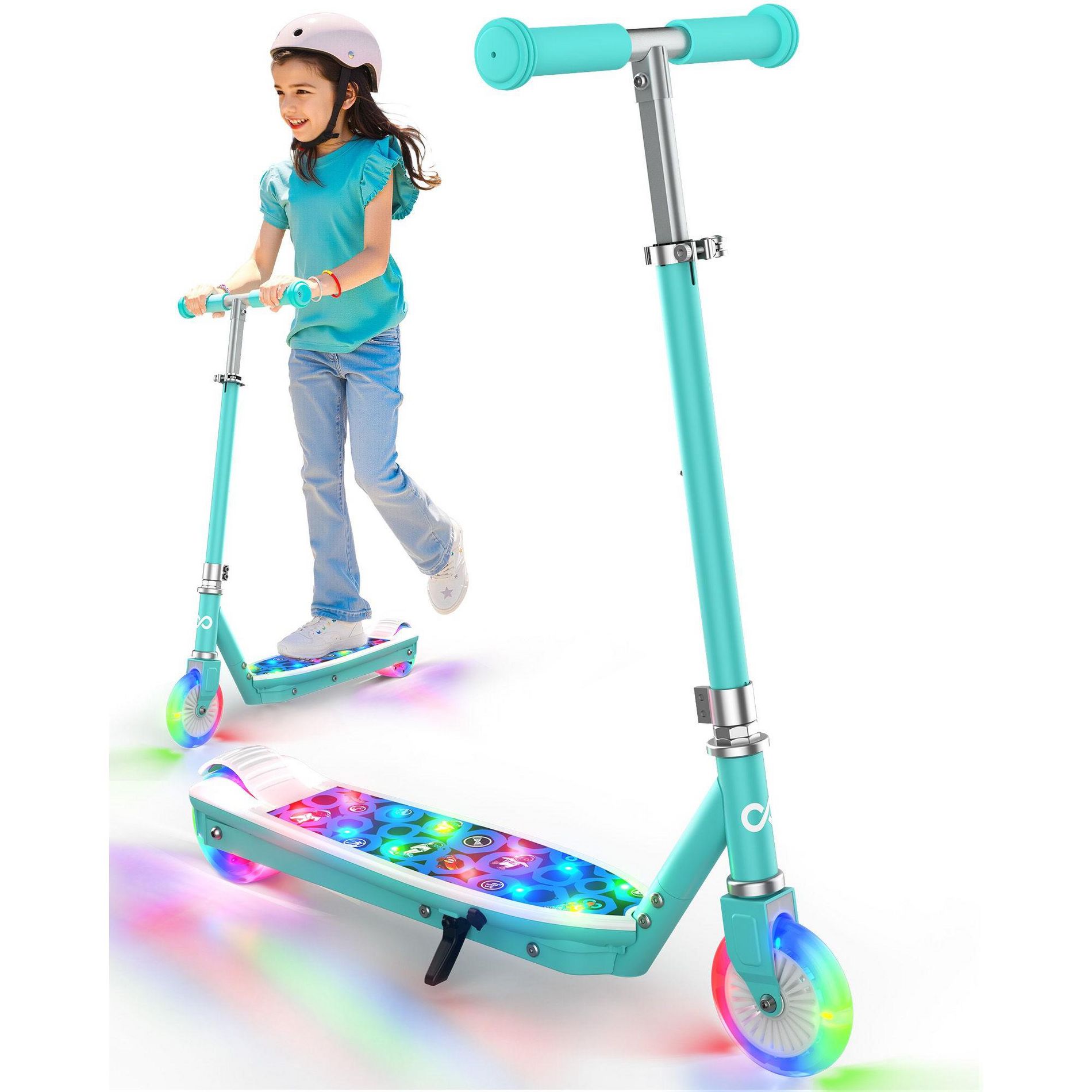 Mastgoal Electric Scooter for Kids with LED Lights, 2-Level Adjustable Handlebar, 5MPH Safe Speed, Best Gift for Boys & Girls Ages 6-12-Blue