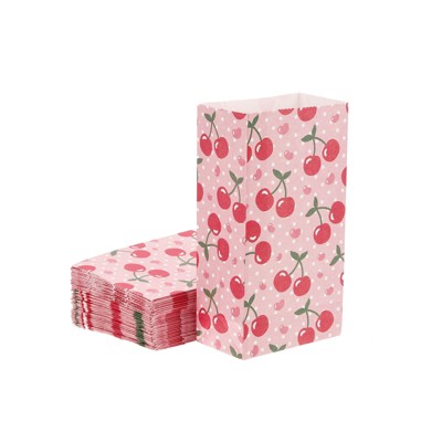 Unique Bargains Paper Gift Bag Pack Cherry Storage Bag for Party Favor 50  Pcs Pink 4.8x3x9.1 inch