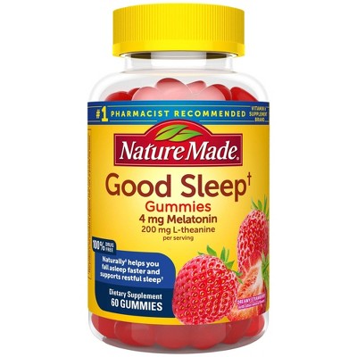 Nature Made Good Sleep Gummies - Melatonin 4mg + L - Theanine 200mg - Dreamy Strawberry - 60ct