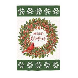 Evergreen Christmas Cardinal Moire Garden Flag 12 x 18 Inches Indoor Outdoor Decor - 1 of 4