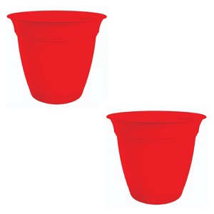 HC Companies 6 Inch Eclipse Planter Indoor Outdoor Round Classic Pot with Saucer for Flowers and Succulents, Strawberry Red (2 Pack) - 1 of 2