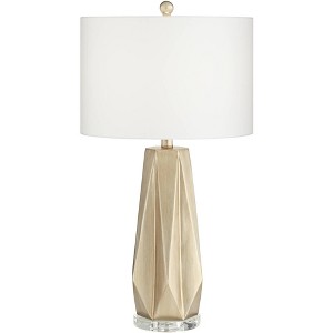 Possini Euro Design Bravo Modern Table Lamp 28" Tall Champagne Diamond Cut White Drum Shade for Bedroom Living Room Bedside Nightstand Office Kids - 1 of 4