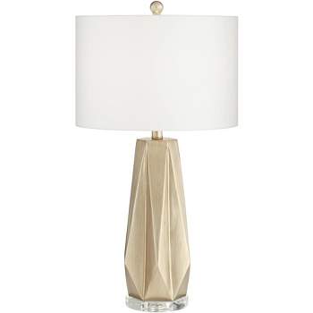 Possini Euro Design Bravo Modern Table Lamp 28" Tall Champagne Diamond Cut White Drum Shade for Bedroom Living Room Bedside Nightstand Office Kids