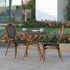 Emma & Oliver Colmar Indoor/Outdoor Bistro Style 31.5 in. Table with Black & White PE Rattan, Glass Top, and Two Chairs - Natural Frame - 3 of 4