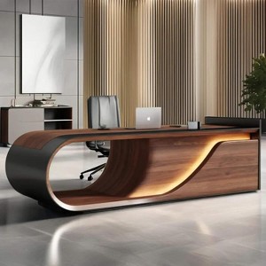 SAINTCY  Oval Solid Wood Executive Desk - 1 of 4
