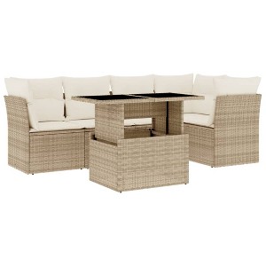 vidaXL 6 Piece Patio Sofa Set with Cushions Beige and Cream Poly Rattan - Without Storage - 1 of 4
