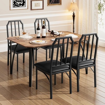 Dining Table Set for 4, Kitchen Table and Chairs for 4 with with Chamfer Design, 5 Piece Dining Room Table Set with Cushion Seats