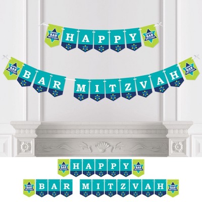 Big Dot of Happiness Blue Bar Mitzvah - Boy Party Bunting Banner - Party Decorations - Happy Bar Mitzvah