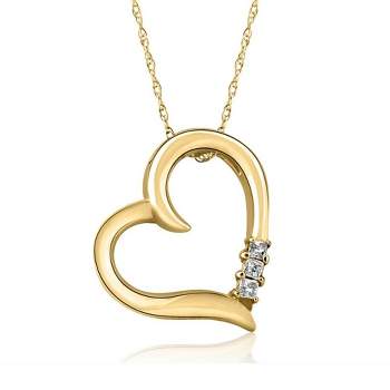 Pompeii3 Princess Cut Diamond Heart Necklace Pendant White Yellow or Rose Gold 3/4" Tall