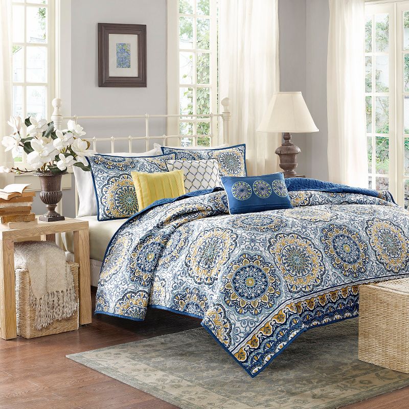 6pc Menara Reversible Quilted Coverlet Set Blue - Madison Park, 3 of 12