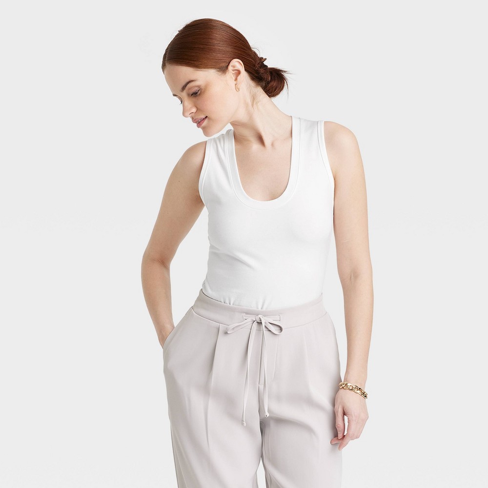 Women's U-Neck Slim Fit Tank Top - A New Day™ White M (also brown shirt s)