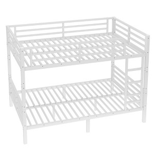 TiramisuBest Twin-over-Full Bunk Bed: Heavy-duty Sturdy Metal, Noise Reduced,Wooden Guardrail, Convenient for Three, No Box Spring, White - 1 of 4