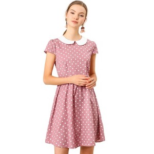 INSPIRE CHIC Women's Peter Pan Collar Short Sleeves Contrast A-Line Polka Dots Dress - 1 of 4