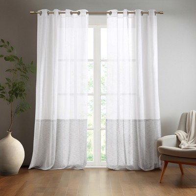 LIVN CO. Dual-Tone Grommet Top Lightweight Semi Sheer Single Curtain Panel, White/Grey 52x96"