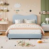 Homhougo Twin Bed Frame for Kids with Velvet Upholstered Headboard, Cute Low Profile Platform Bed for Girls and Boys, No Box Spring Needed, Blue - 3 of 4