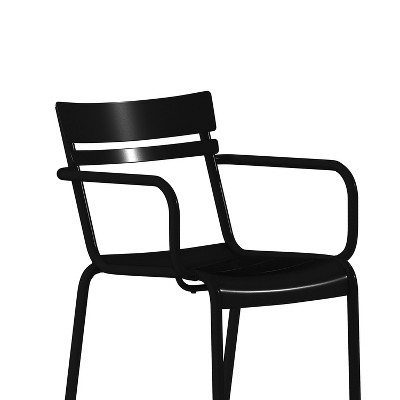 Modern Black Steel Stackable Indoor-Outdoor Dining Chair with Arms