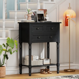 24'' W x 31'' H Vintage Wood Console Table with Drawer and Open Shelf – Narrow Entryway Table for Hallway, Living Room or Foyer - Maison Boucle - 1 of 4