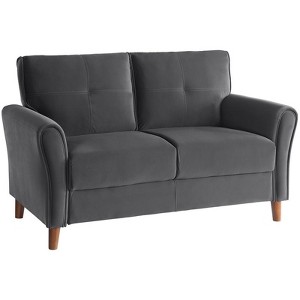 Dunleith Modern Contemporary Velvet Tufted Loveseat in Gray and Walnut - Lexicon - 1 of 4