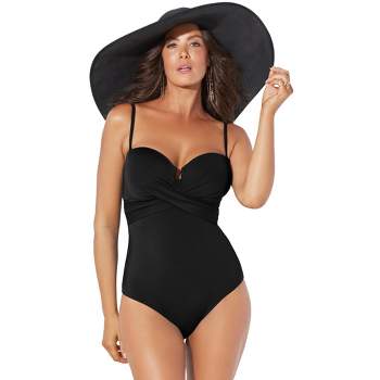 Swimsuits For All Women's Plus Size Mesh Wrap Bandeau One Piece Swimsuit 14  Black
