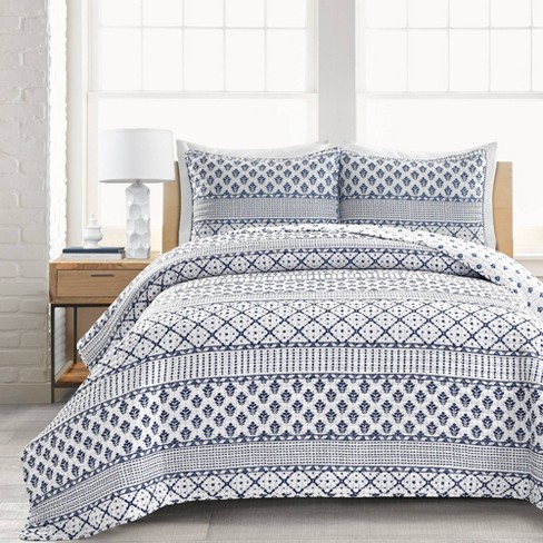 King 3pc Monique Stripe Quilt Set Navy/white - Lush Décor : Target