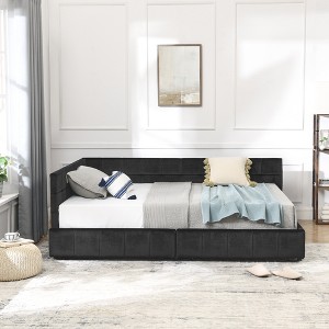 TiramisuBest Full Size Upholstered Tufted Bed Frame with Storage, Velvet Sofa Bed with Backrest & Armrests, Black - 1 of 4