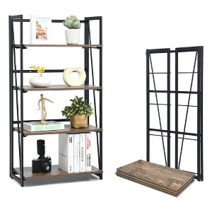 Costway 4-Tier Folding Bookshelf No-Assembly Industrial Bookcase Display Shelves - 1 of 4