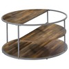 Royal Hampton 35 Inch 3 Tier Round Brown Coffee Table, Half Shelf Design, Gray Frame - 3 of 4