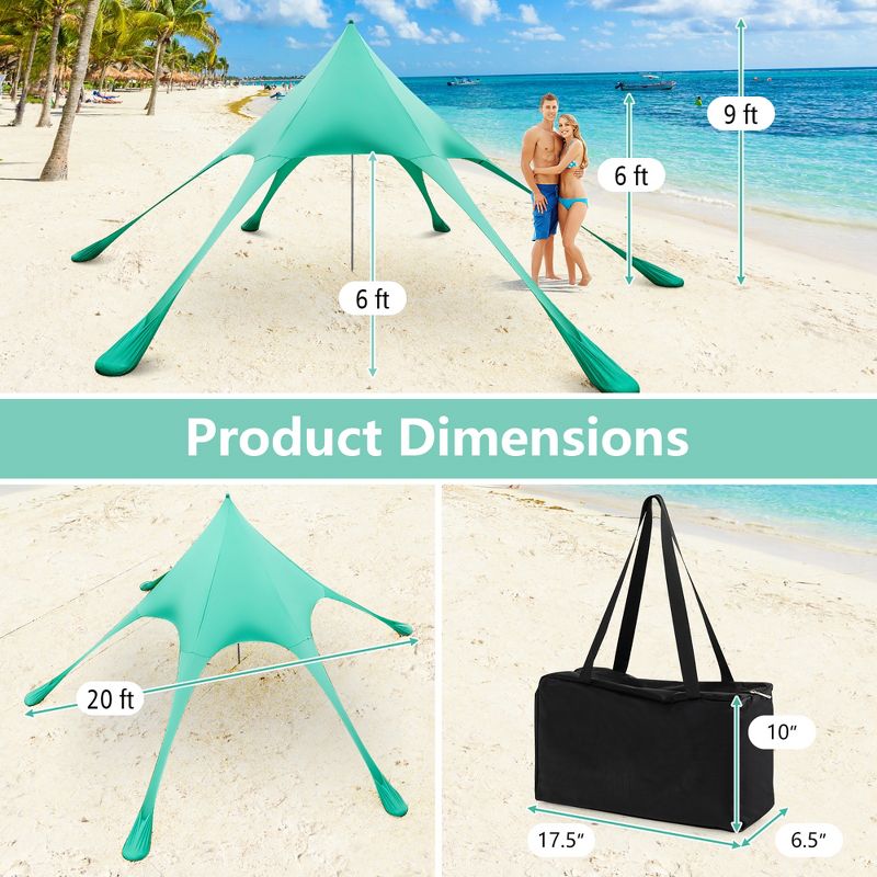 Costway 20 x 20 FT Beach Sunshade Canopy UPF50+ with Carry Bag & 8 Sandbags &  Shovel, 3 of 11